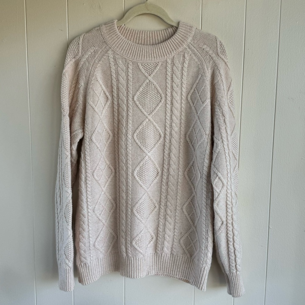 Merino Wool Cable Knit Cream Sweater, No Size Tag, Approximately size Large - Picture 2 of 10